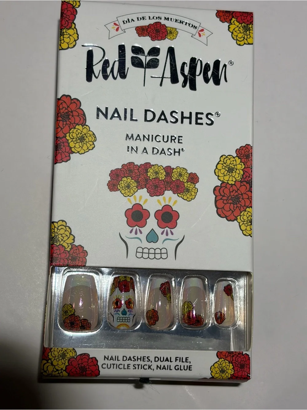 Red Aspen Día de Los Muertos Floral Nail Dashes - Multicolor Floral Accent